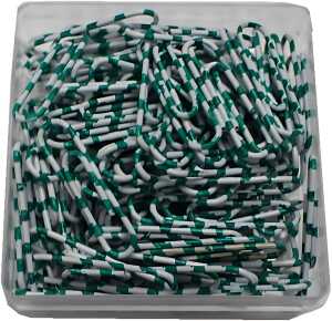 Briefklammern ZEBRA, Weiß-Mint, kunststoffüberzogen, 28 mm, rund, Dose à 100 Stück