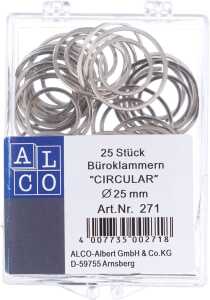 Büroklammern CIRCULAR, spiralförmig, rund, glanzvernickelt, Ø 25 mm, Dose à 25 Stück
