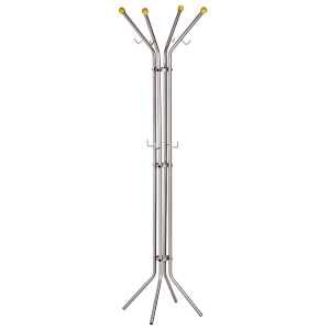 Standgarderobe, Metall, silberfarben 4 Holzknöpfe, 8 Kleiderhaken, (H/Ø) 180/52 cm