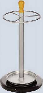 Schirmständer, Metall, silberfarben, Marmorfuß, Holzkopf, Abtropfschale, (H/Ø) 60/30 cm