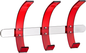 Wandgarderobe, verchromt, 3 rote Acrylhaken, (L/B/T) 37/9,5/20 cm