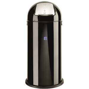 Abfallsammler, rund, Schwarz, Push-Klappe, feuerverzinkter Einsatz Inhalt 52 L, (H/Ø) 84/37 cm