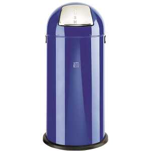 Abfallsammler, rund, Blau, Push-Klappe, feuerverzinkter Einsatz Inhalt 52 L, (H/Ø) 84/37 cm