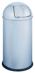 Abfallsammler, rund, Metall, verchromt, Push-Klappe, Inhalt 28 L, (H/Ø) 67/30 cm