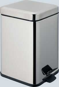 Abfallsammler, eckig, Metall, verchromt, Tretmechanismus, Inhalt 12 L, (L/B/H) 23/23/38cm