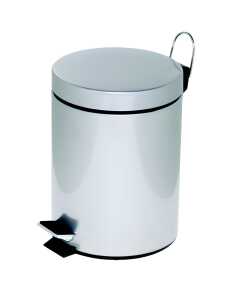 Tretabfalleimer, rund, silberfarben, Stahlblech, Kunststoffeinsatz, Inhalt 5 L, (H/Ø) 28,5/20,5 cm