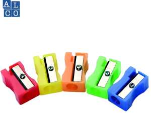 Bleistiftspitzer, Kunststoff, einfach, in Blockform, für Stifte Ø 8 mm, bunt gemischt