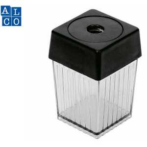 Dosenbleistiftspitzer, einfach, quadratisch, Rauch-Schwarz, mit Metallspitzer