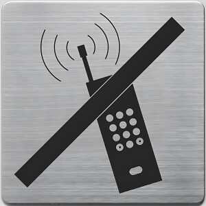 Piktogramm, "Handy Nein", Edelstahl gebürstet, 90 x 90 mm,