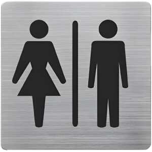 Piktogramm, WC Damen & Herren Edelstahl gebürstet, 90 x 90 mm, mit Selbstklebepad