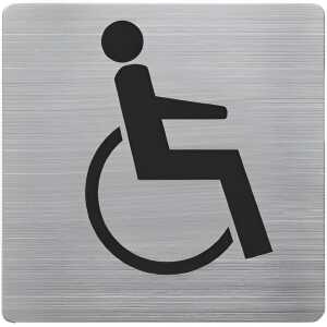 Piktogramm, WC Rollstuhl Edelstahl gebürstet, 90 x 90 mm, mit Selbstklebepad