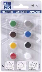 Haftmagnete, rund, bunt gemischt, Ø 13 mm, Blisterkarte à 8 Stück, Haftkraft min. 0,1 kp