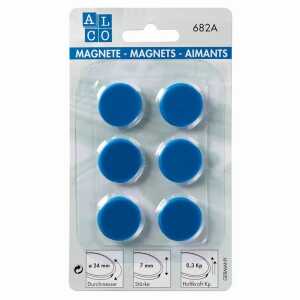 Haftmagnete, rund, Blau, Ø 24 mm, Blisterkarte à 6 Stück, Haftkraft min. 0,3 kp