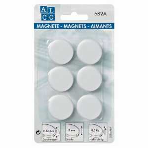 Haftmagnete, rund, Weiß, Ø 32 mm, Blisterkarte à 4 Stück, Haftkraft min. 0,8 kp