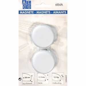 Kraftmagnete, rund, Weiß, Ø 38 mm, Blisterkarte à 2 Stück, Haftkraft min. 2,5 kp