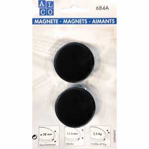 Kraftmagnete, rund, Schwarz, Ø 38 mm, Blisterkarte à 2 Stück, Haftkraft min. 2,5 kp