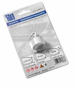 Hakenmagnete, Neodym, Weiß, Ø 25 mm, Haftkraft min. 16 kp, 1 Stück auf SB-Karte