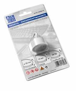 Hakenmagnete, Neodym, Weiß, Ø 30 mm, Haftkraft min. 28 kp, 1 Stück auf SB-Karte