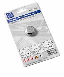 Superkraftmagnete, silberfarben, gebürstet, Ø 22 mm, Haftkraft 8 kp Neodym