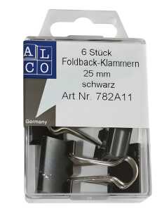 Foldback-Klammern, Schwarz, 25 mm, SB-Dose à 6 Stück