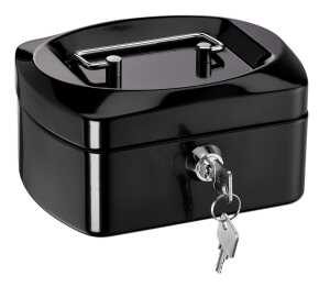 Geldkassette, neuartige Optik, Schwarz, Seiten gewölbt, Deckel formschön, (L/B/H) 155/120/80 mm