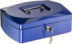 Geldkassette, neuartige Optik, Blau, Seiten gewölbt, Deckel formschön, (L/B/H) 255/200/90 mm