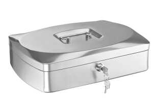 Geldkassette, neuartige Optik, silberfarben, Seiten gewölbt, Deckel formschön, (L/B/H) 330/235/90 mm