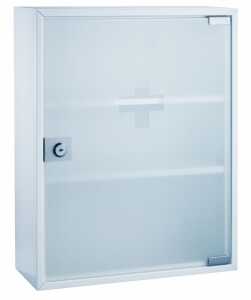 Erste-Hilfe-Verbandsschrank, Stahl, Weiß, 2 Einlegeböden, ohne Inhalt, Glastür, (L/B/H) 36*32*10 cm