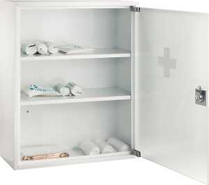 Erste-Hilfe-Verbandsschrank, Stahl, Weiß, 2 Einlegeböden, ohne Inhalt, Glastür, (L/B/H) 36/45/15 cm