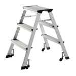Trittleiter, 3-stufig, Aluminium, mit 4 Rollen,...