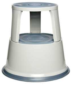 Rollhocker, Metall, Lichtgrau, 3 absenkbare Gleitrollen, EN14183-F, TÜV/GS