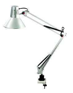 Tischleuchte, Metall, silberfarben, 2 Gelenke, E27, 230 V, 60 W, mit Tischklemme, ohne Leuchtmittel