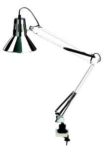 Tischleuchte, Metall, verchromt, 2 Gelenke, E27, 230 V, 60 W, mit Tischklemme, ohne Leuchtmittel