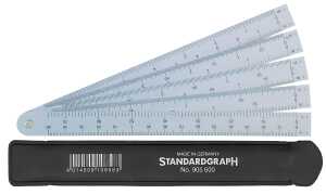 Standardgraph Fächermaßstab Architekt 18 cm, 5 Fächer im Kunstlederetui