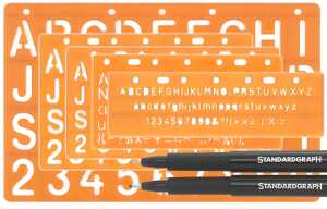 Standardgraph Schablonen Set mit 5 Schablonen und Fineliner 0,1 - 0,8 mm
