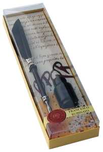 Rubinato Federhalter mit kleinem Gänsekiel schwarz + Tinte in Geschenkbox