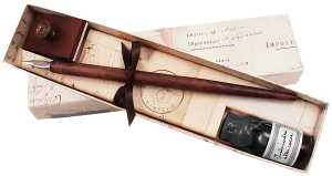 HolzFederhalter mit Feder 10 ml Tinte Rubinato-schwarz und Löschwiege