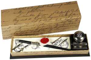 Kugelschreiber mit HolzFederhalter Tintenglas 48 ml mit Metallmulde