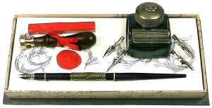 Kugelschreiber Tintenglas Federhalter Messingsiegel mit rotem Lack