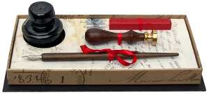 Rubinato Holzfederhalter Messingsiegel Box mit 40 ml Tinte, roter Siegellack