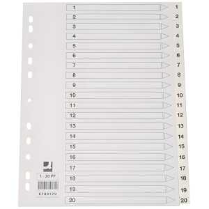 Q-Connect Zahlenregister - 1 - 20, PP, A4, 20 Blatt, weiß