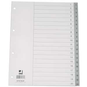 Q-Connect Zahlenregister - 1 - 20, PP, A4, 20 Blatt, grau