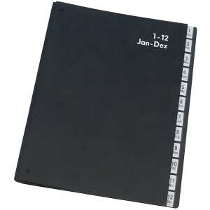 Q-Connect Pultordner Hartpappe - 1 - 12, 12 Fächer, Farbe schwarz