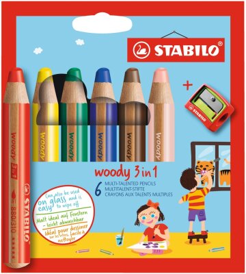 STABILO woody 3 in 1, 6er Etui mit Spitzer