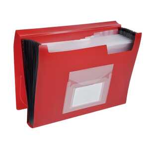 Q-Connect Fächermappe - 13 Taschen, 250 Blatt, PP, rot