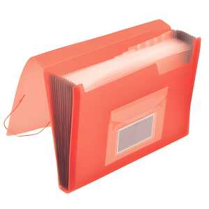 Q-Connect Fächermappe - 13 Taschen, 250 Blatt, PP, transluzent rot