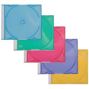CD-Boxen Standard - Slim Line für 1 CD/DVD, farbig sortiert, 25 Stück