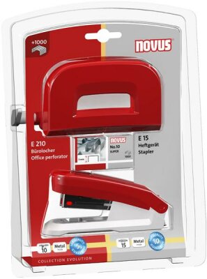 Novus Twinset Heftgerät E15/ Locher E 210 rot/grau, im Blister