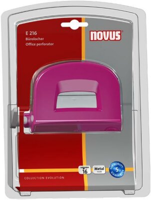 Novus Bürolocher E 216 fresh,bis 16 Blatt fresh pink/grau, im Blister