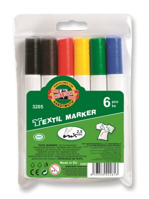 Koh-I-Noor Textilmarker Jumbo 2,5 mm Rundspitze / farblich sortiert , im 6er Pack